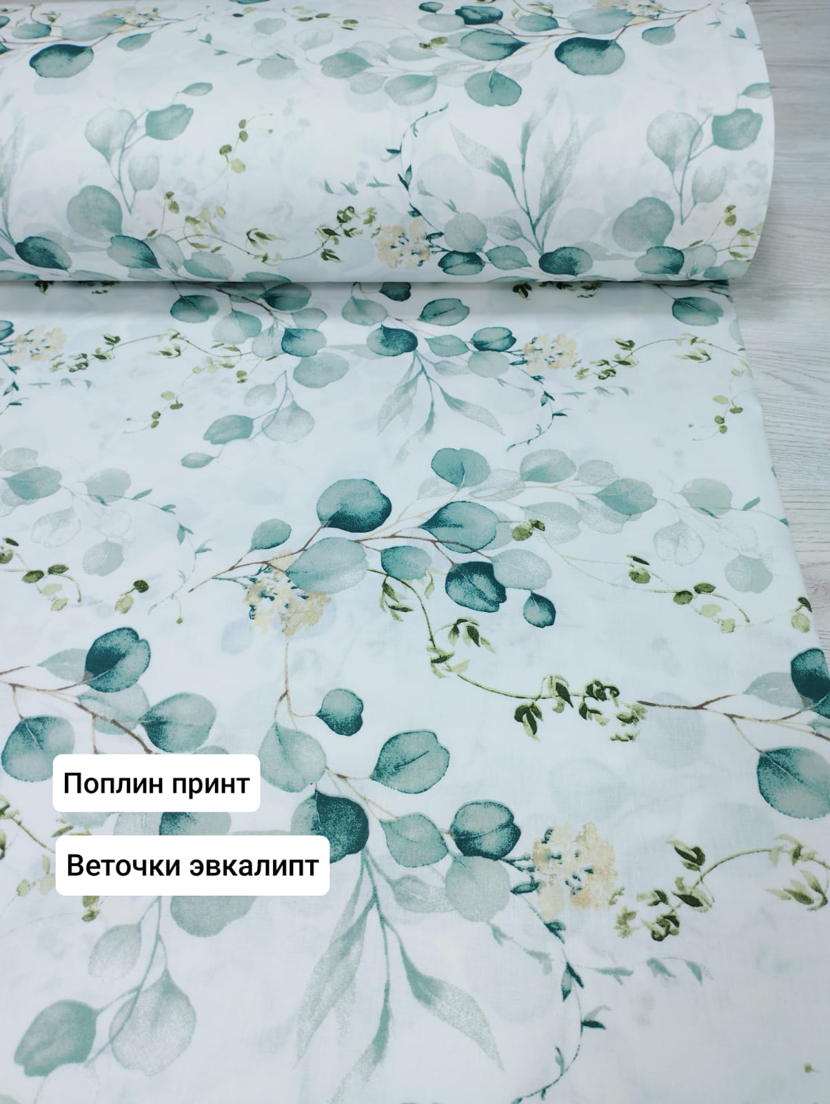 № 116П - Поплин принт - Веточки эвкалипт