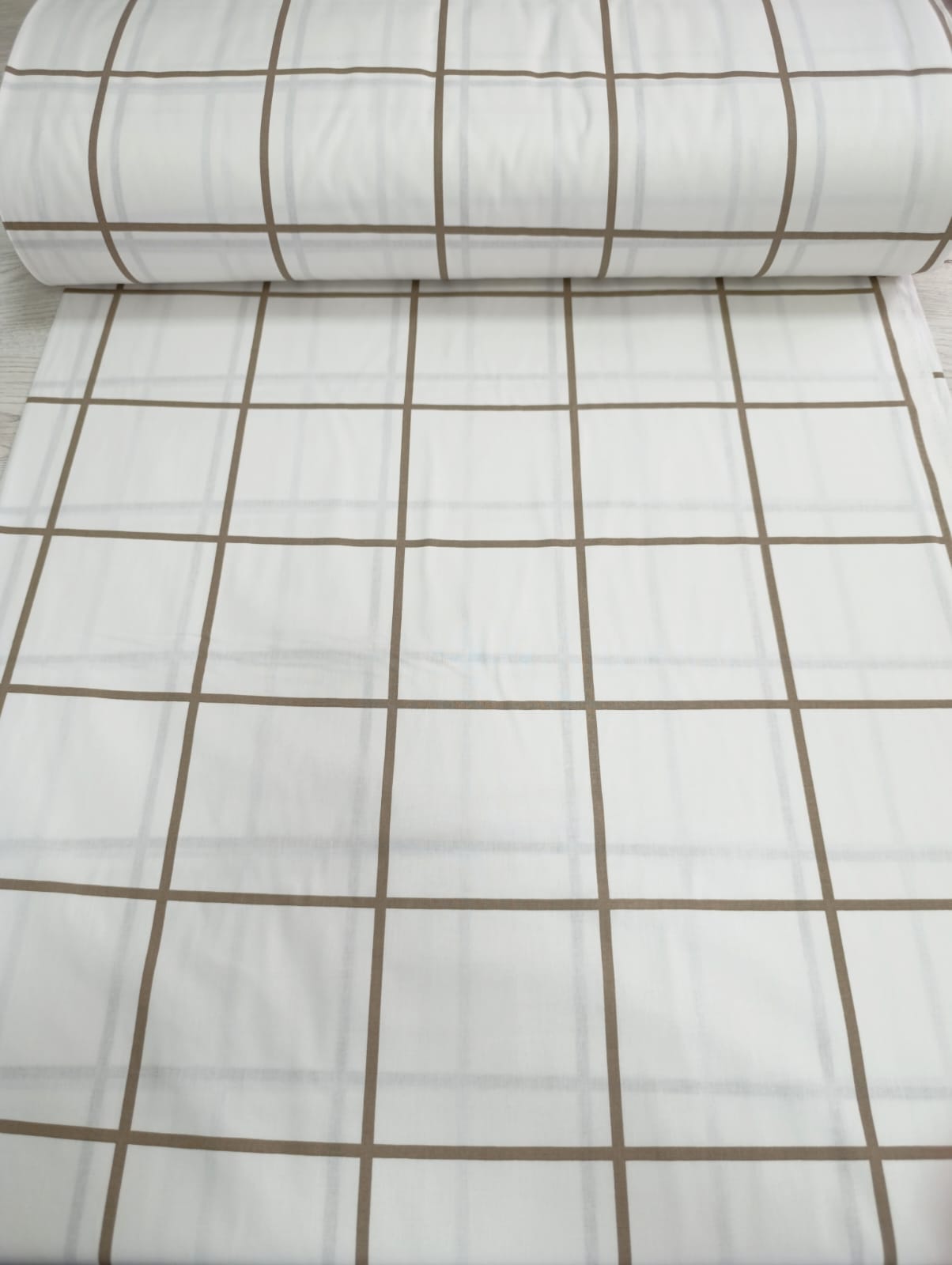 № 46- 62н Поплин Клетка Какао на белом, крупная